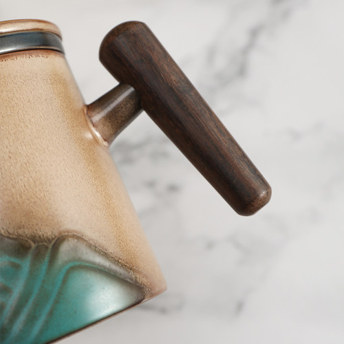 Green Mountain Desert Style Office Cup Double Layer Glazed Wood Handle with Lid and Inner Tank Mug Coffee Mug